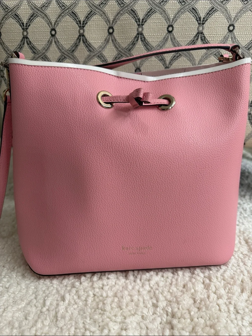kate spade Pink Pebbled Leather Crossbody Bucket Bag